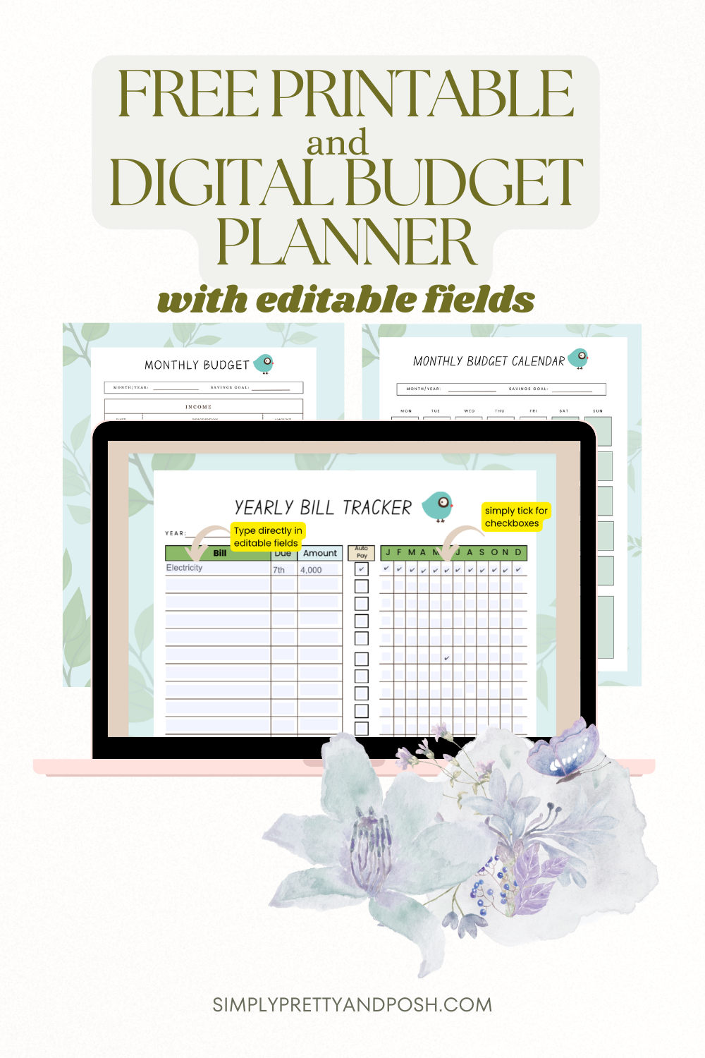 Free Printable and Digital Cute Budget Planner with Editable Fields