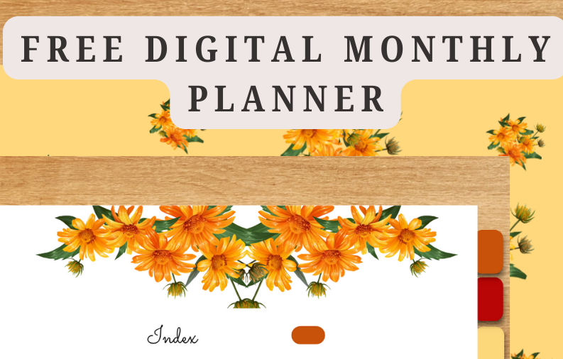 Free Digital Monthly Planner in Orange Flower Design