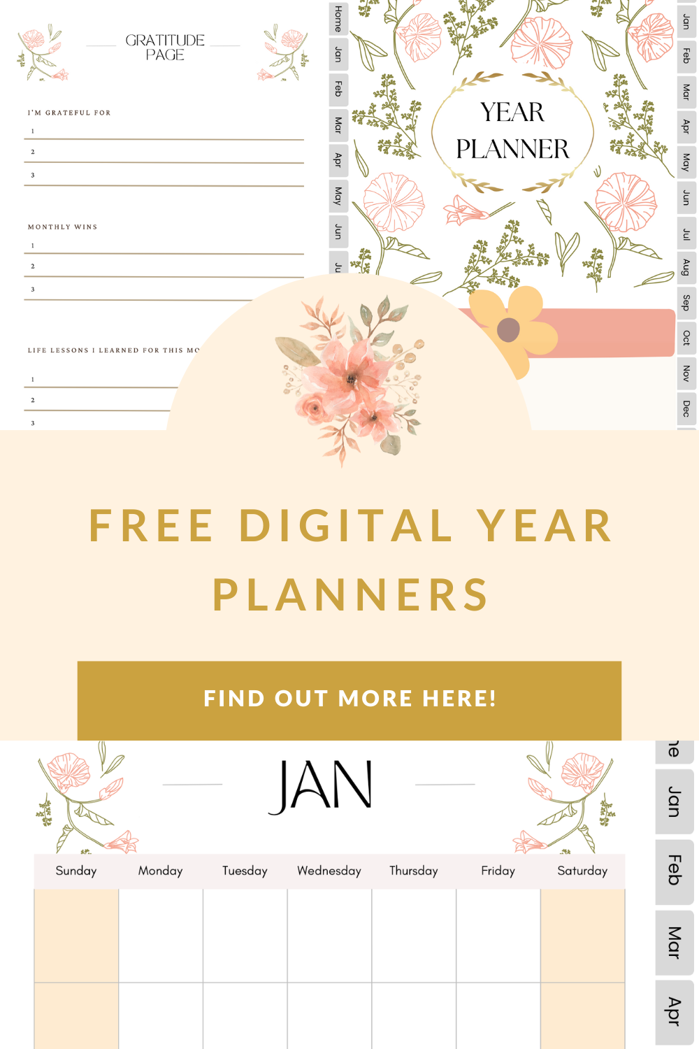 Free Digital Year Planner in Peach Floral Design for IPad (Portrait)